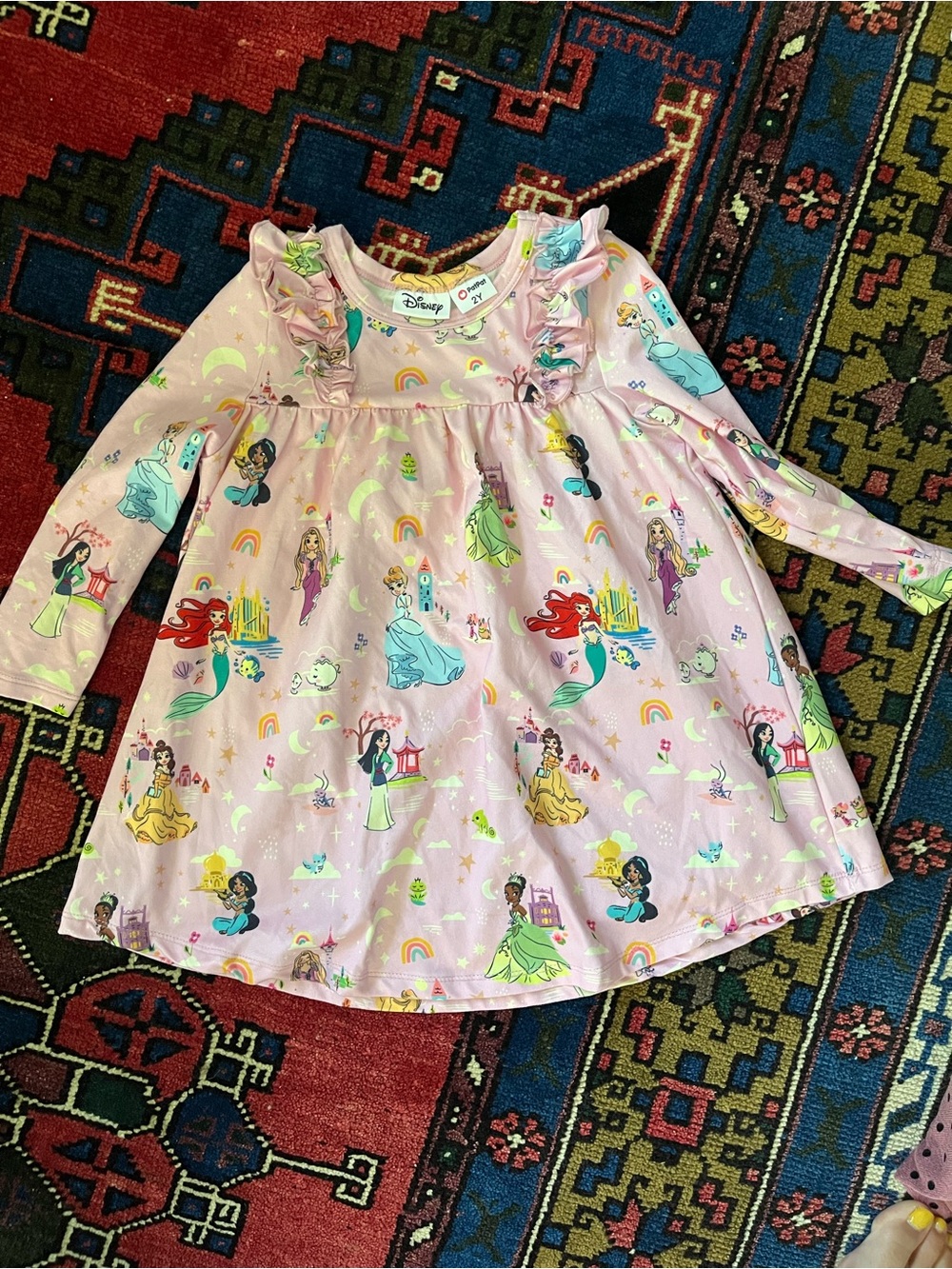 Disney Pink Princess Print Ruffle Long Sleeve Dress